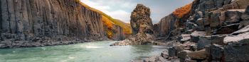 Iceland, river, landscape Wallpaper 1590x400