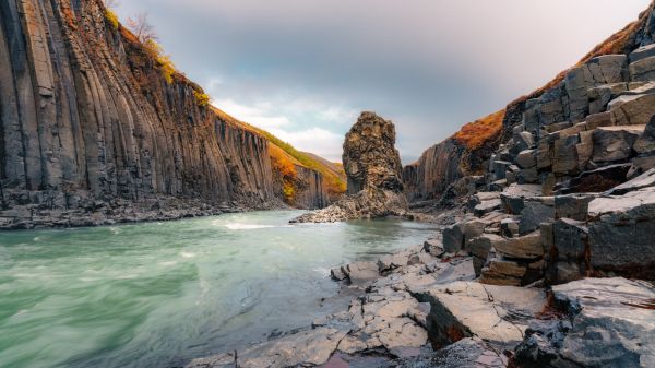 Iceland, river, landscape Wallpaper 1366x768