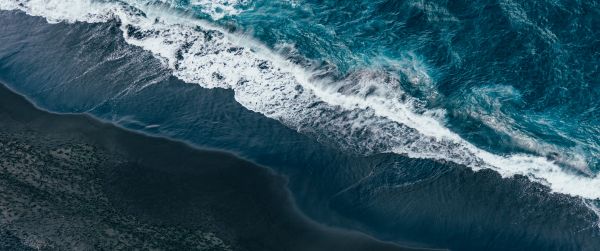 sea, bird's eye view, shore Wallpaper 3440x1440