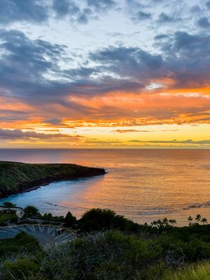 Hanauma Bay, bay, sunset Wallpaper 1668x2224