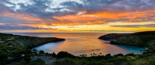 Hanauma Bay, bay, sunset Wallpaper 2560x1080