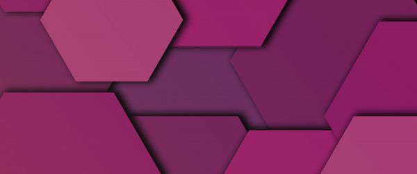 hexagon, background, purple Wallpaper 3440x1440