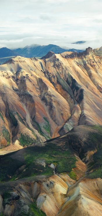 Iceland, mountain range, valley Wallpaper 1080x2280