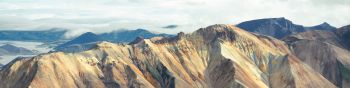 Iceland, mountain range, valley Wallpaper 1590x400