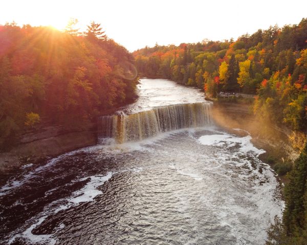 waterfall, sunlight, bird's eye view Wallpaper 1280x1024