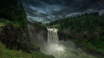 Обои 1600x900 Водопад Сноквалми, ночь, пейзаж