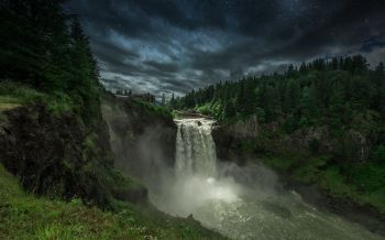 Snokvalmi Waterfall, night, landscape Wallpaper 2560x1600