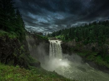 Обои 800x600 Водопад Сноквалми, ночь, пейзаж