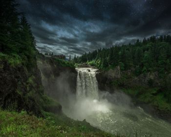 Обои 1280x1024 Водопад Сноквалми, ночь, пейзаж