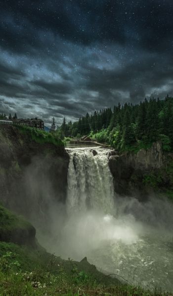 Snokvalmi Waterfall, night, landscape Wallpaper 600x1024