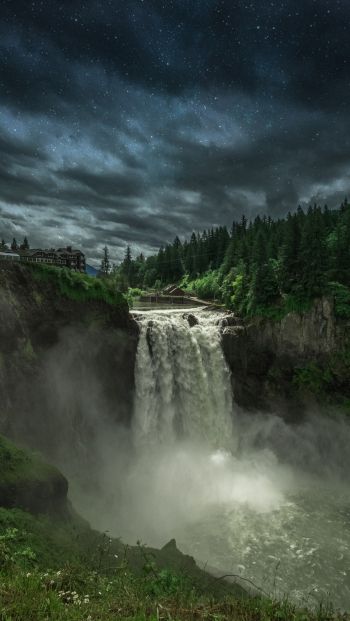 Обои 640x1136 Водопад Сноквалми, ночь, пейзаж