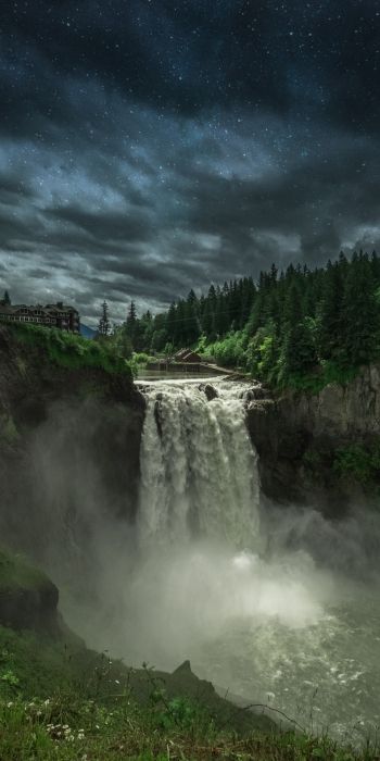 Обои 720x1440 Водопад Сноквалми, ночь, пейзаж