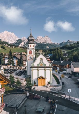 church, valley, landscape Wallpaper 1668x2388