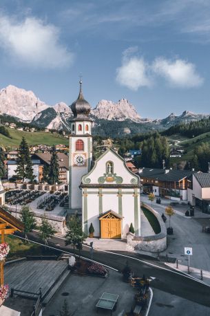 church, valley, landscape Wallpaper 640x960