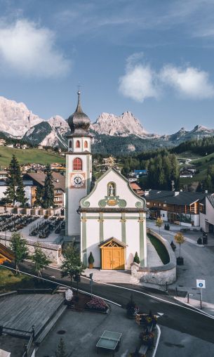 church, valley, landscape Wallpaper 1200x2000