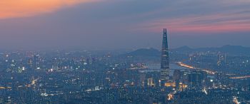 Обои 3440x1440 Сеул, Южная Корея, вид с высоты птичьего полета