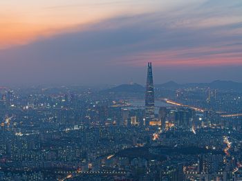 Обои 1024x768 Сеул, Южная Корея, вид с высоты птичьего полета