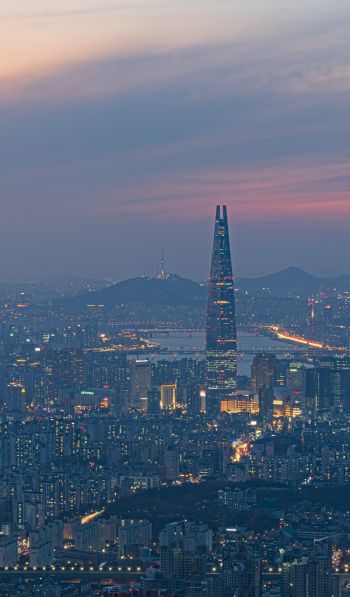 Обои 600x1024 Сеул, Южная Корея, вид с высоты птичьего полета