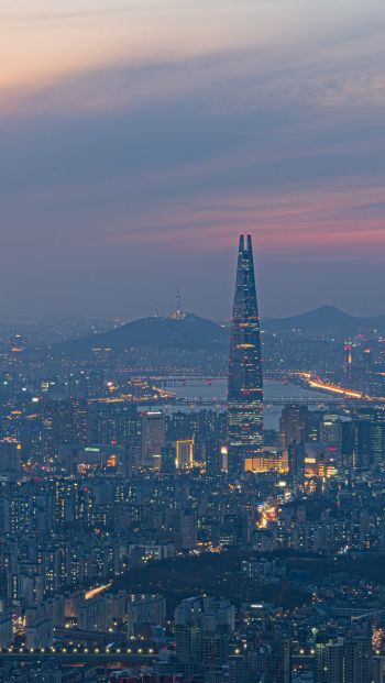 Обои 640x1136 Сеул, Южная Корея, вид с высоты птичьего полета