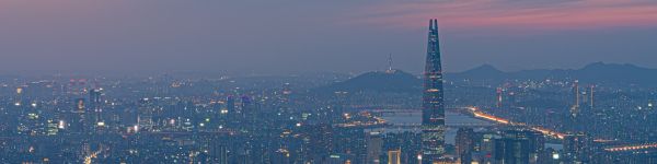 Обои 1590x400 Сеул, Южная Корея, вид с высоты птичьего полета