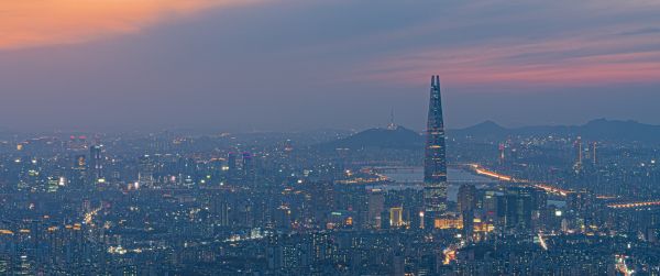 Seoul, South Korea, bird's eye view Wallpaper 3440x1440