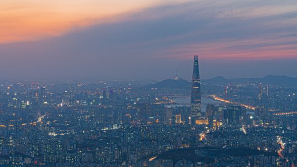 Обои 2560x1440 Сеул, Южная Корея, вид с высоты птичьего полета