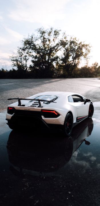 white Lamborghini, sports car Wallpaper 1080x2220