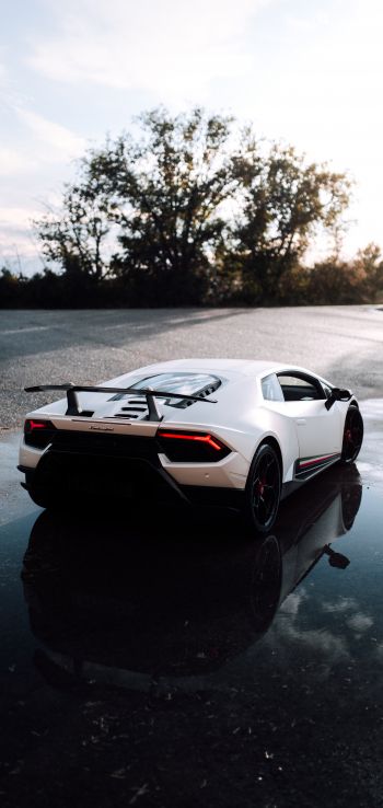 white Lamborghini, sports car Wallpaper 1080x2280
