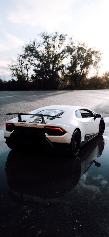 white Lamborghini, sports car Wallpaper 1080x2340