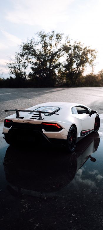 Обои 1080x2400 белый Lamborghini, спортивная машина