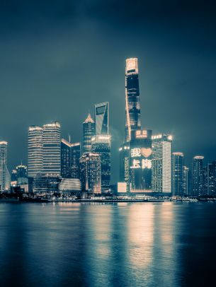 Shanghai, night city, dark Wallpaper 1668x2224