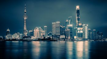 Shanghai, night city, dark Wallpaper 2560x1440