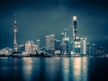 Обои 800x600 Шанхай, ночной город, темный