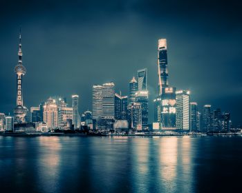 Shanghai, night city, dark Wallpaper 1280x1024