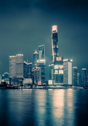 Shanghai, night city, dark Wallpaper 1668x2388