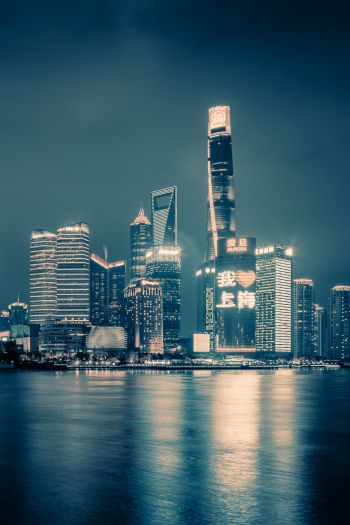 Shanghai, night city, dark Wallpaper 640x960