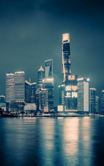 Shanghai, night city, dark Wallpaper 800x1280