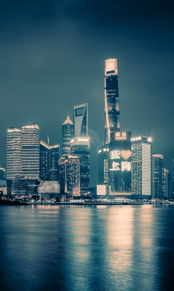 Shanghai, night city, dark Wallpaper 1200x2000