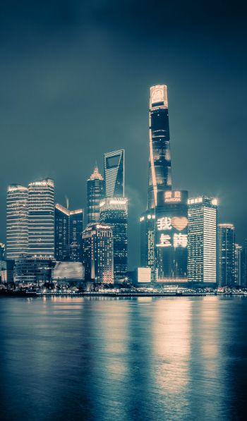 Shanghai, night city, dark Wallpaper 600x1024