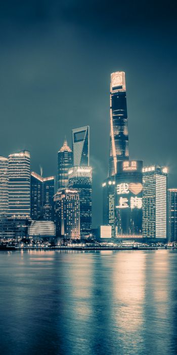 Shanghai, night city, dark Wallpaper 720x1440