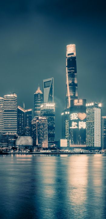 Shanghai, night city, dark Wallpaper 1440x2960