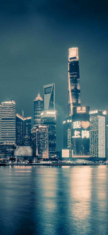 Shanghai, night city, dark Wallpaper 1170x2532