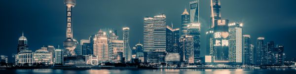 Shanghai, night city, dark Wallpaper 1590x400