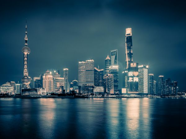 Shanghai, night city, dark Wallpaper 1024x768