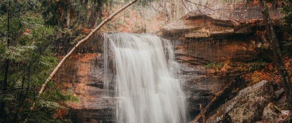 waterfall, rain, landscape Wallpaper 2560x1080