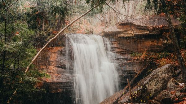 waterfall, rain, landscape Wallpaper 1280x720