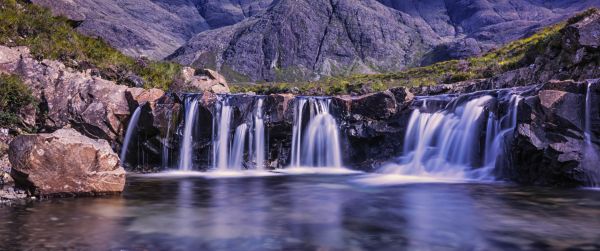 waterfall, landscape, river Wallpaper 3440x1440