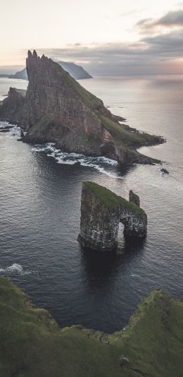 Faroe Islands, bird's eye view, sea Wallpaper 1440x2960