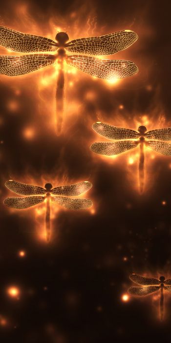 dragonfly, background, lights Wallpaper 720x1440