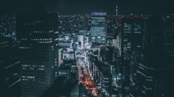 Обои 1600x900 Токио, Япония, ночной город